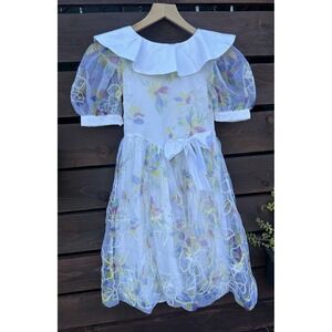 Vtg David Charles Floral Girls Dress W/Rhinestones Size 9-10